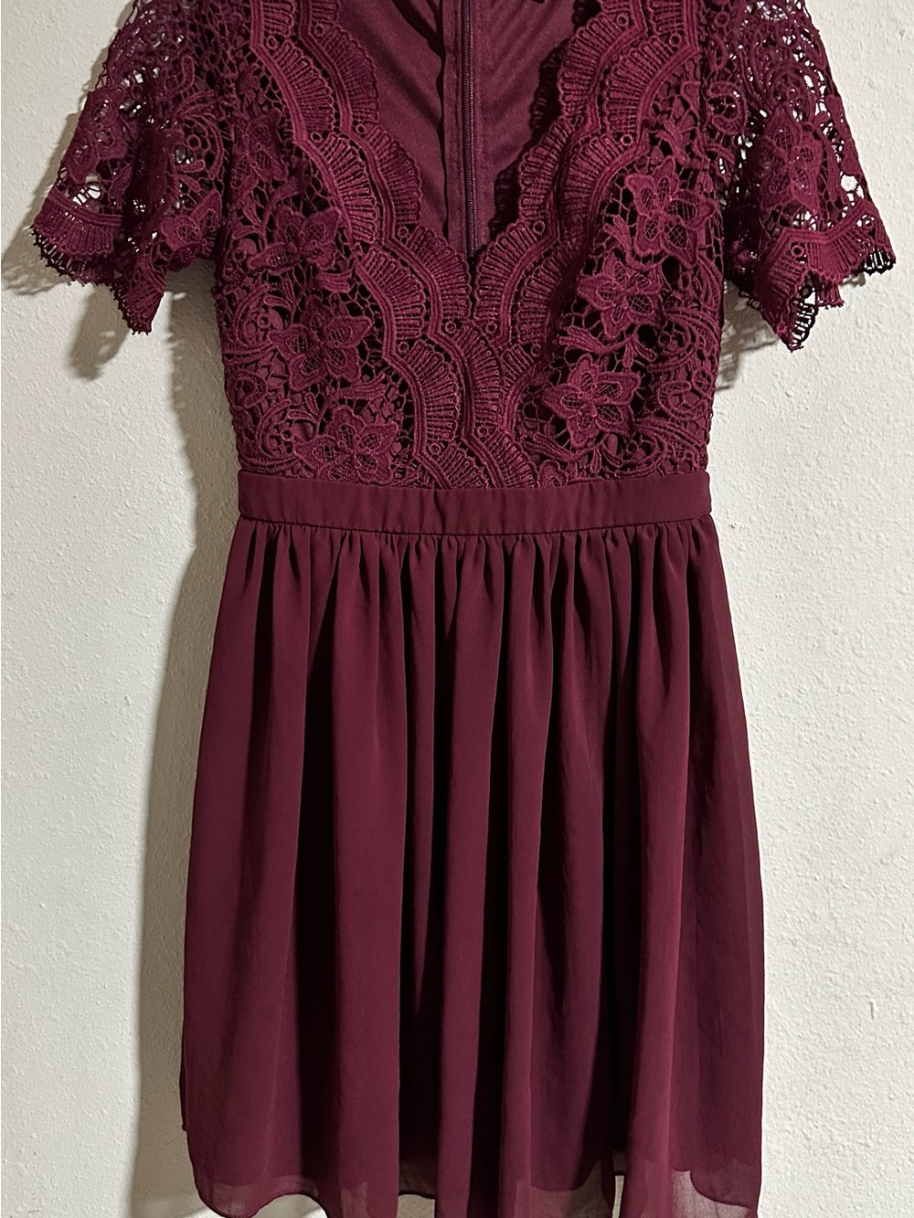 Lulu's Burgundy Crochet Trim Dress